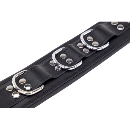 Collier Rembourré en Cuir 3 Anneaux en "D" Noir