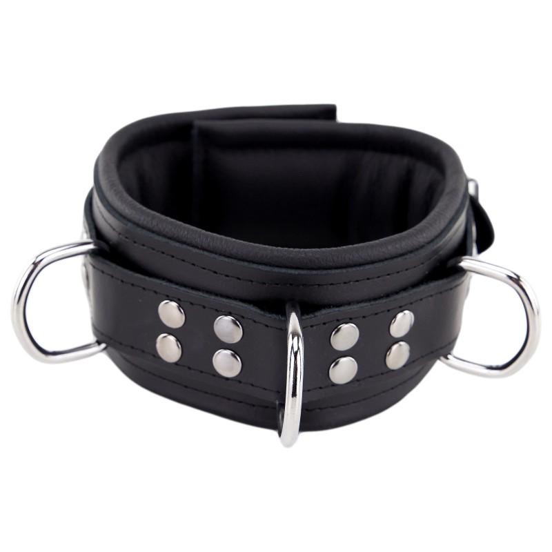 Collier Rembourré en Cuir 3 Anneaux en "D" Noir