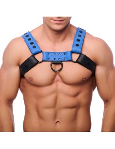 Harnais en Cuir Snap Noir-Bleu | FetishXplore