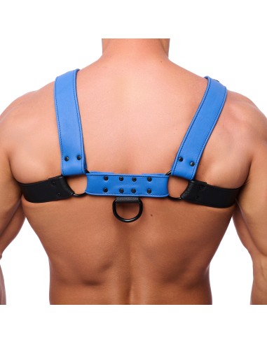 Harnais en Cuir Snap Noir-Bleu | FetishXplore