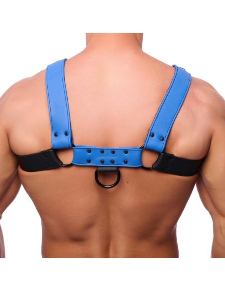 Harnais en Cuir Snap Noir-Bleu | FetishXplore