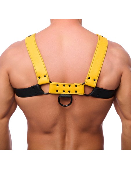 Harnais en Cuir Snap Noir-Jaune | FetishXplore
