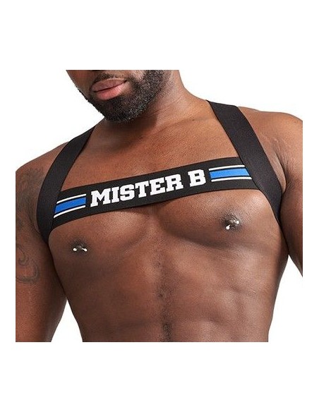 Harnais Élastique X-Back Noir-Bleu | FetishXplore