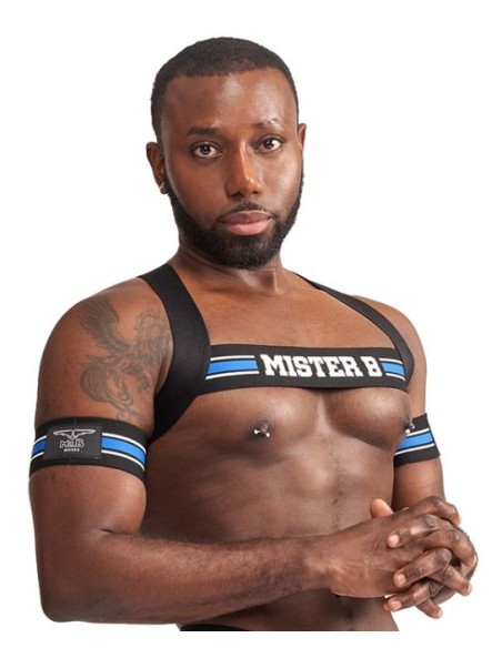 Harnais Élastique X-Back Noir-Bleu | FetishXplore