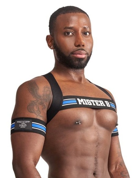 Harnais Élastique X-Back Noir-Bleu | FetishXplore