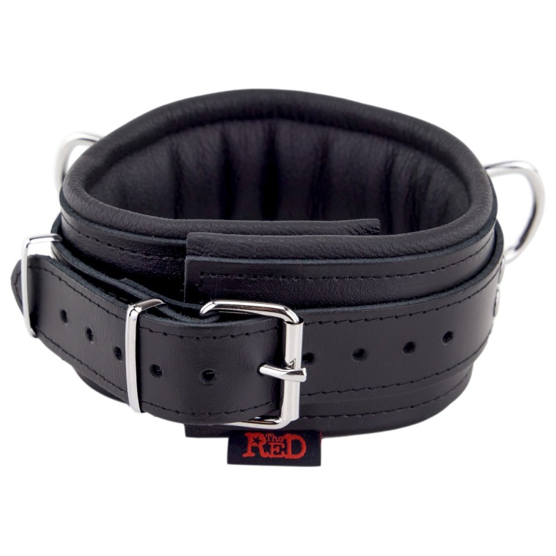 Collier Rembourré en Cuir 3 Anneaux en "D" Noir