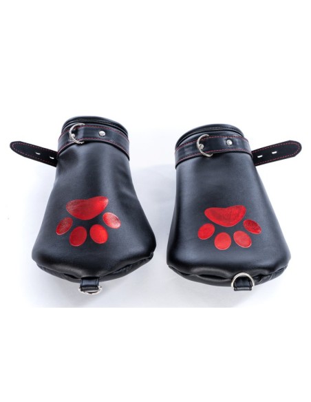 Mitaines Dog Paw Noir-Rouge | FetishXplore