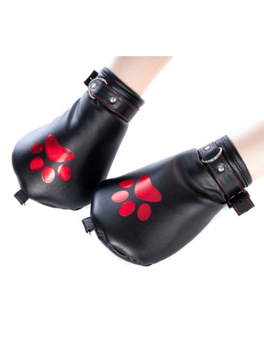 Mitaines Dog Paw Noir-Rouge | FetishXplore