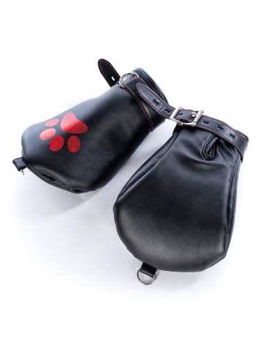 Mitaines Dog Paw Noir-Rouge | FetishXplore