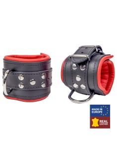 Padded leather handcuffs for wrists Black-Red