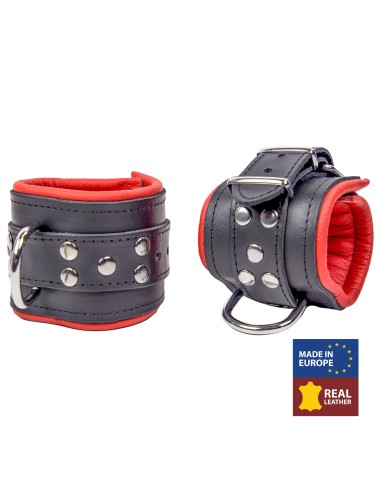 Menottes Rembourrées cuir Noir-Rouge - THE RED / Fetishxplore