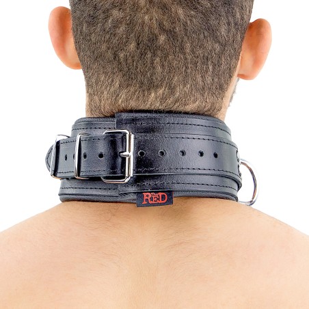 Collier Rembourré en Cuir 3 Anneaux en "D" Noir