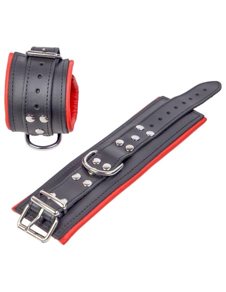 Menottes Rembourrées cuir Noir-Rouge - THE RED / Fetishxplore