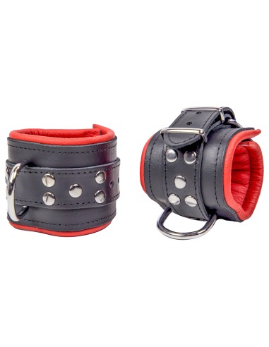 Menottes Rembourrées cuir Noir-Rouge - THE RED / Fetishxplore
