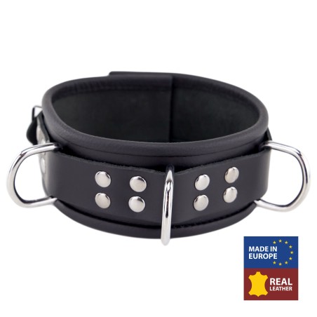 Collier en Cuir Noir avec Anneaux