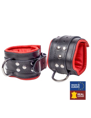 Menottes Rembourrées en Cuir Noir-Rouge - The Red | FetishXplore