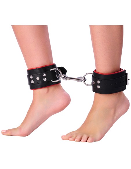 Padded leather ankle cuffs Black-Red