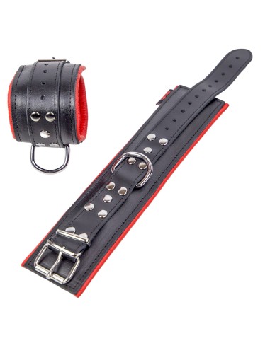 Menottes Rembourrées en Cuir Noir-Rouge - The Red | FetishXplore