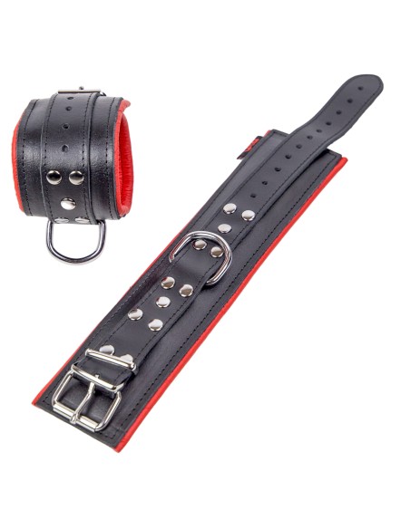Menottes Rembourrées en Cuir Noir-Rouge - The Red | FetishXplore
