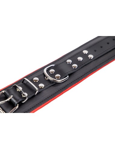 Menottes Rembourrées en Cuir Noir-Rouge - The Red | FetishXplore
