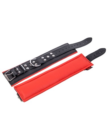 Menottes Rembourrées en Cuir Noir-Rouge - The Red | FetishXplore