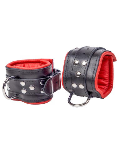 Menottes Rembourrées en Cuir Noir-Rouge - The Red | FetishXplore
