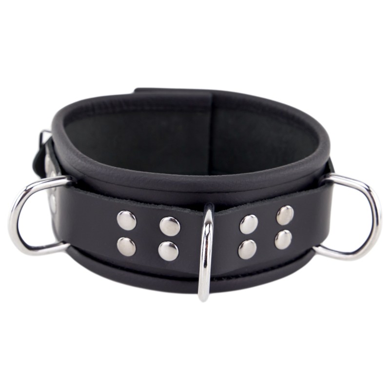Collier en Cuir Noir avec Anneaux