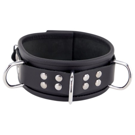 Collier en Cuir Noir avec Anneaux