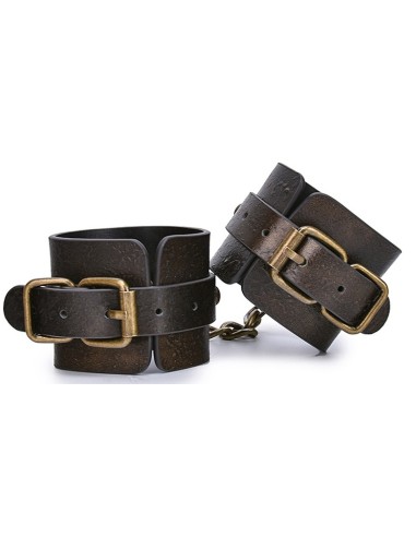 Menottes Poignets Vintagy Cuir Vintage BDSM Marron | FetishXplore