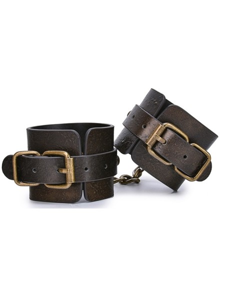 Menottes Poignets Vintagy Cuir Vintage BDSM Marron | FetishXplore