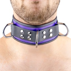 Collier en Cuir Noir et Violet avec Anneaux 2