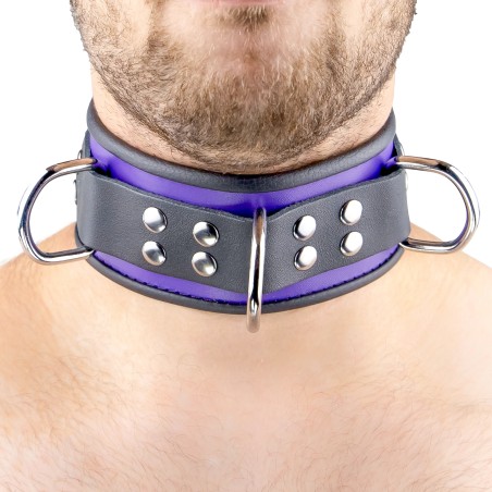 Collier en Cuir Noir et Violet avec Anneaux