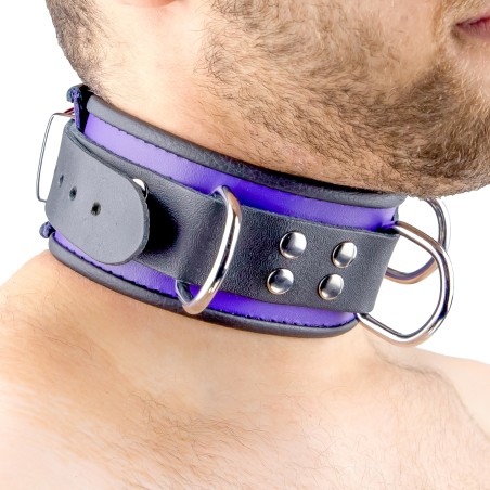 Collier en Cuir Noir et Violet avec Anneaux