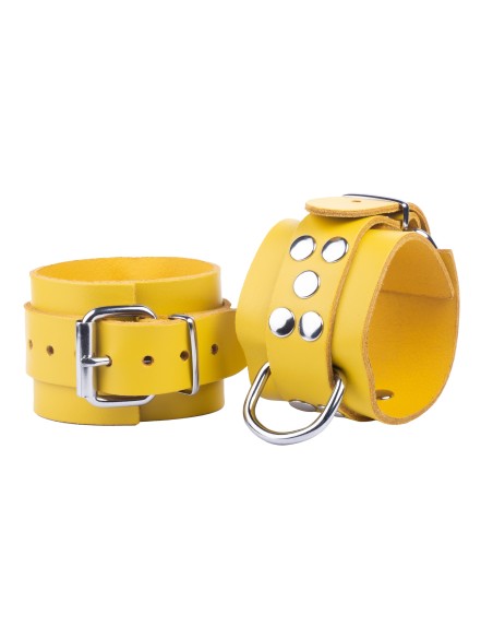 Menottes en Cuir Ultra Jaunes BDSM - The Red Ajustables | FetishXplore