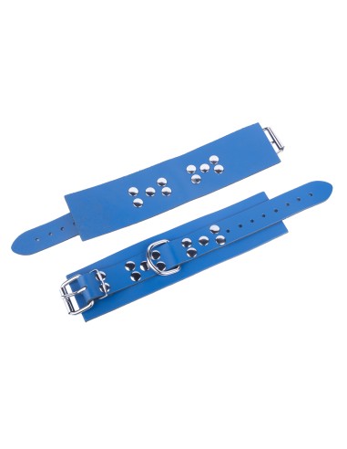 Menottes en Cuir Ultra Bleues BDSM - The Red  | FetishXplore