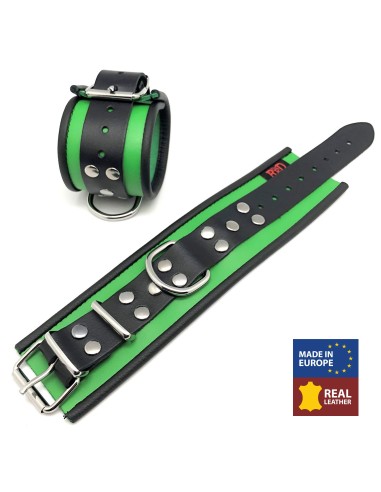 Menotte en Cuir Vert Noir BDSM - The Red  | FetishXplore