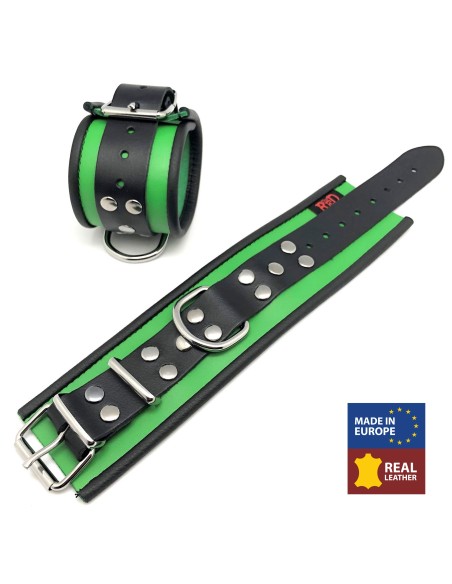 Menotte en Cuir Vert Noir BDSM - The Red  | FetishXplore