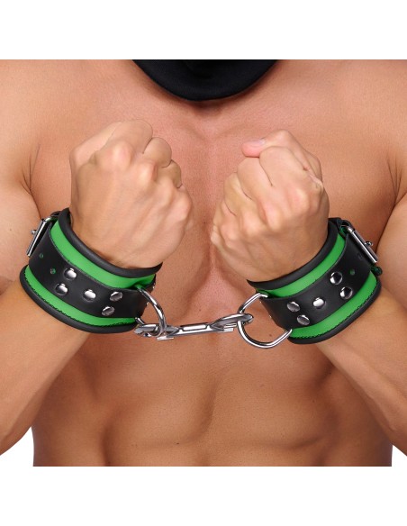 Menotte en Cuir Vert Noir BDSM - The Red  | FetishXplore