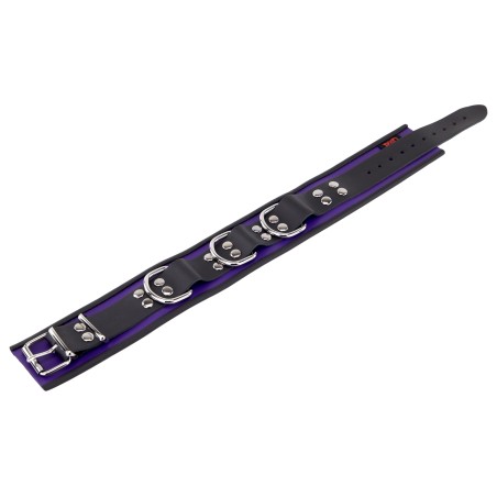 Collier en Cuir Noir et Violet avec Anneaux