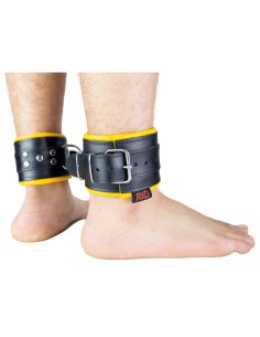 Menottes Chevilles Cuir Rembourré Noir Jaune - The Red | FetishXplore 2