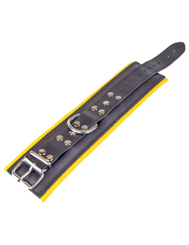 Menottes Chevilles Cuir Rembourré Noir Jaune - The Red | FetishXplore