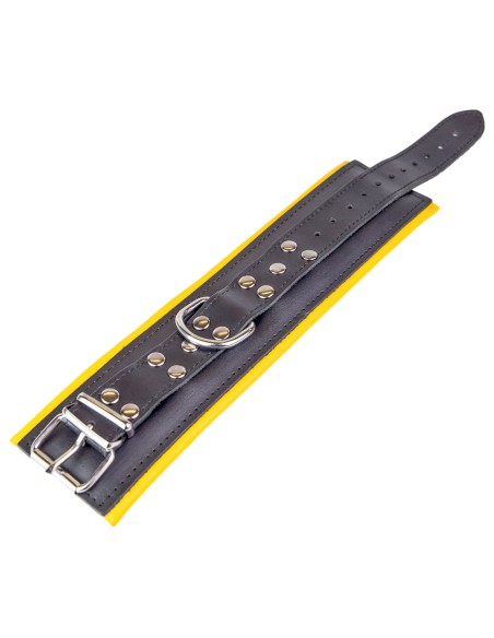 Menottes Chevilles Cuir Rembourré Noir Jaune - The Red | FetishXplore