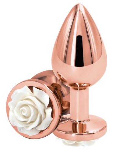 Plug Bijou Rear M 7 x 3.4cm Rose & Fleur Blanche | FetishXplore