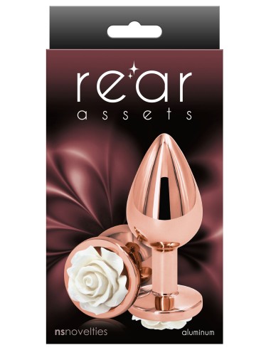 Plug Bijou Rear M 7 x 3.4cm Rose & Fleur Blanche | FetishXplore