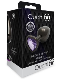 Plug Bijou Heart Gem M 7 x 3.3cm Noir & Violet Ouch! | FetishXplore 2