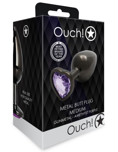 Plug Bijou Heart Gem M 7 x 3.3cm Noir & Violet Ouch! | FetishXplore