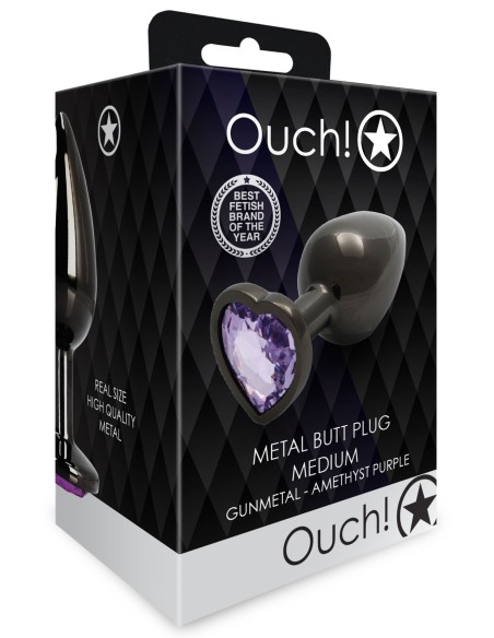 Plug Bijou Heart Gem M 7 x 3.3cm Noir & Violet Ouch! | FetishXplore