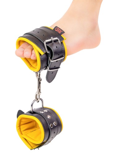 Leather Foot Cuff - Padded - Black/Yellow