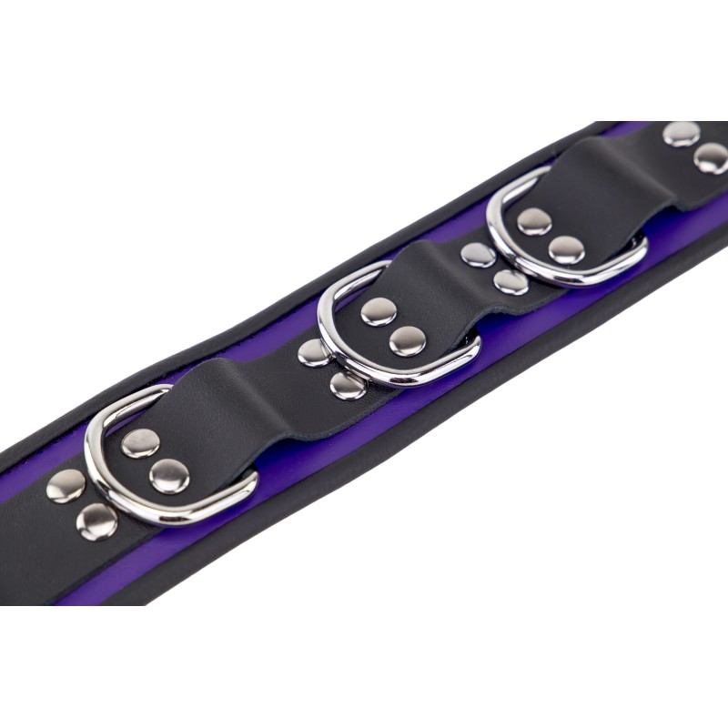 Collier en Cuir Noir et Violet avec Anneaux