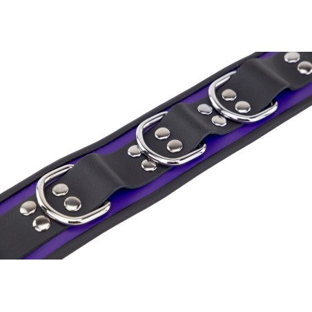 Collier en Cuir Noir et Violet avec Anneaux